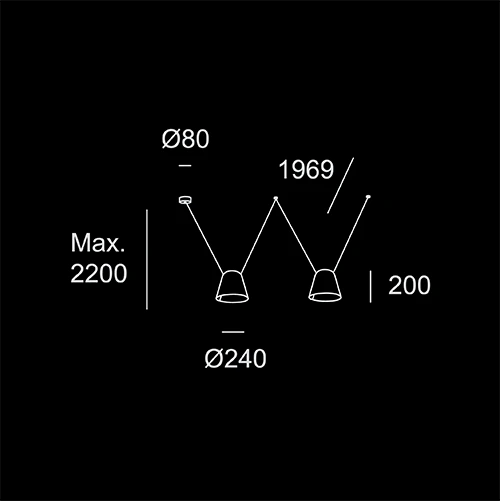 Loft Doppia Conica - sketch tecnico lampadari Brescia - LuceControCorrente