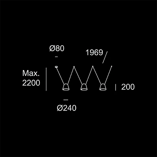 Loft Tripla Conica - sketch tecnico lampadari Brescia - LuceControCorrente