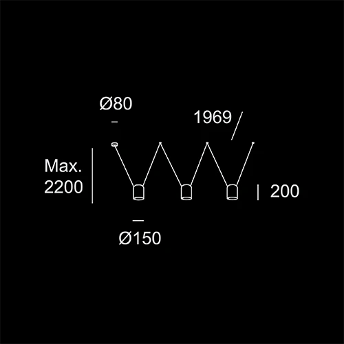 Loft Tripla Rettangolare- sketch tecnico lampadari Brescia - LuceControCorrente