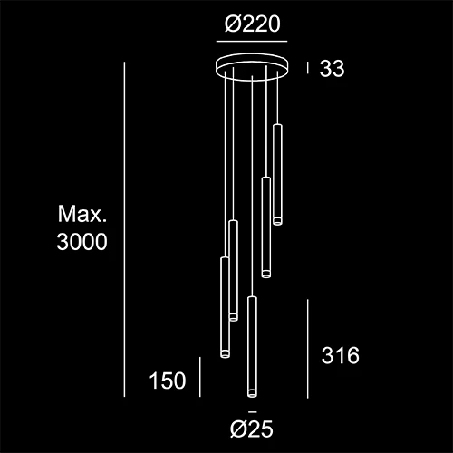 Lume Chandelier 5- sketch tecnico lampadari Brescia - LuceControCorrente