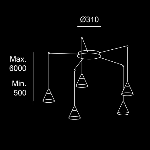 Venice 5 H - sketch tecnico lampadari Brescia - LuceControCorrente