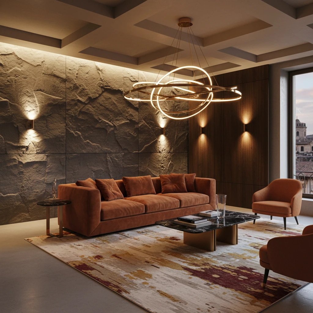 Lampade moderne per il salotto: Salotto elegante contemporaneo - LuceControCorrente